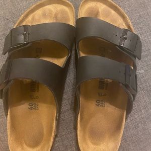Black leather Birkenstocks